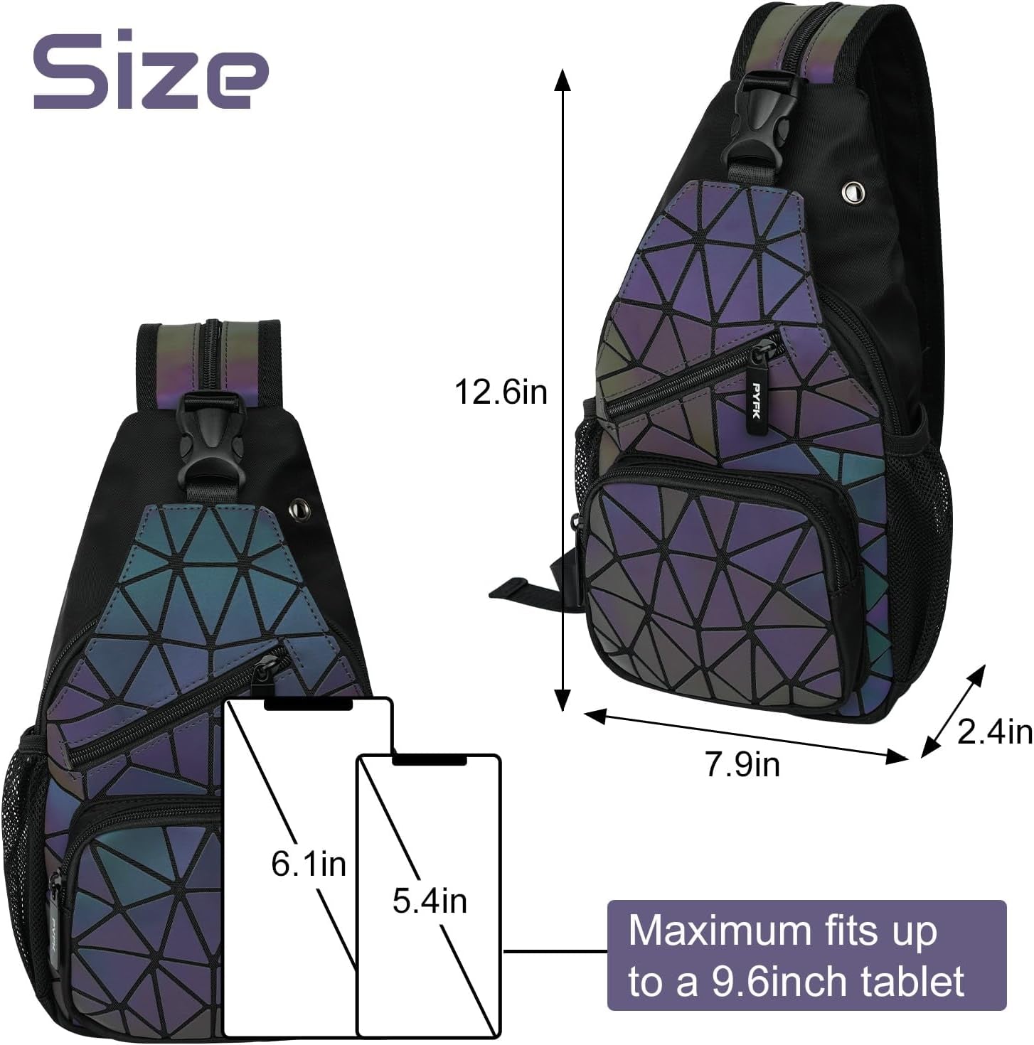 Geometric Backpack Luminous Holographic Purse Color Changes Flash Reflective Bag for Cycling Fashion Sling Bag for Women(Prism)